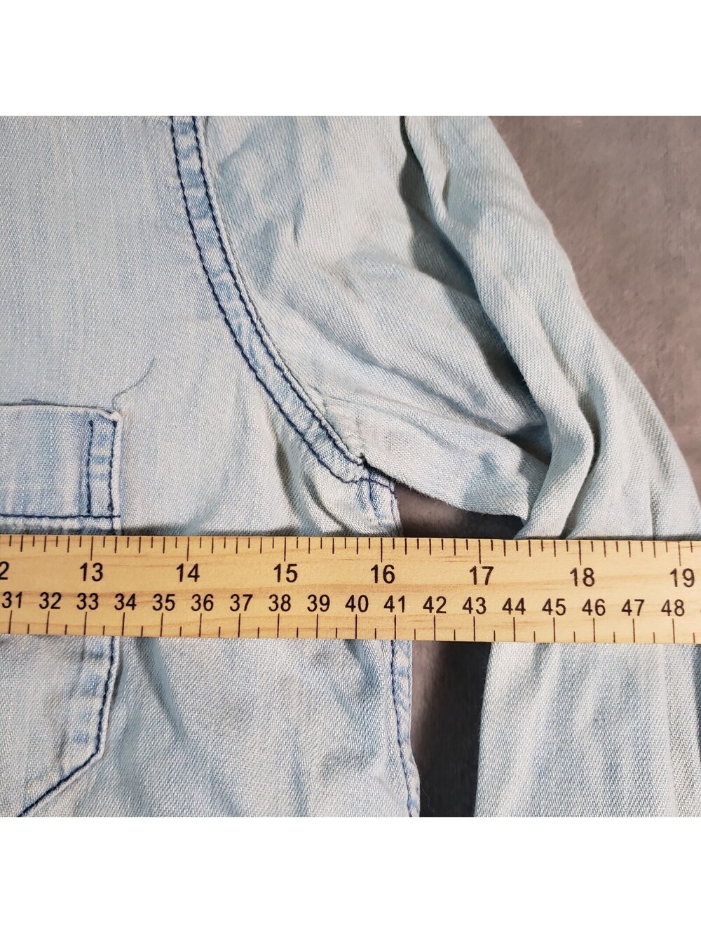 Free People XS Blue Denim Western Paisley Button-Up Shirt Pockets - Picture 6 of 9